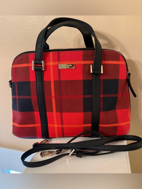 KATE SPADE NEWBURY RED TARTAN PLAID TOP HANDLE CROSSBODY RACHELLE SATCHEL (EUC) - Picture 9 of 15